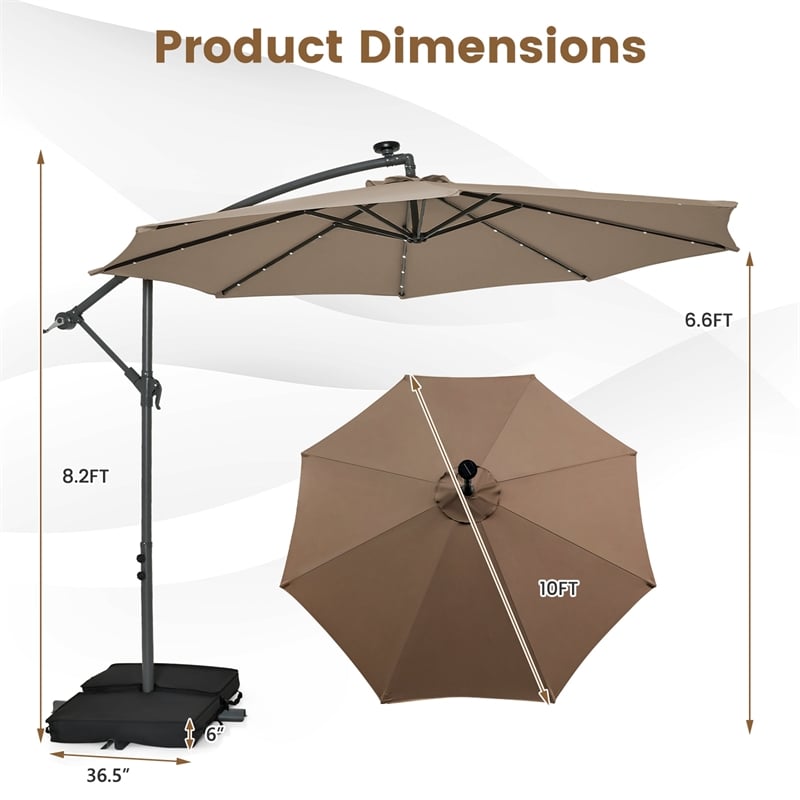 Pemberly Row 10FT Hanging Offset Umbrella 32 LED Lights Brown