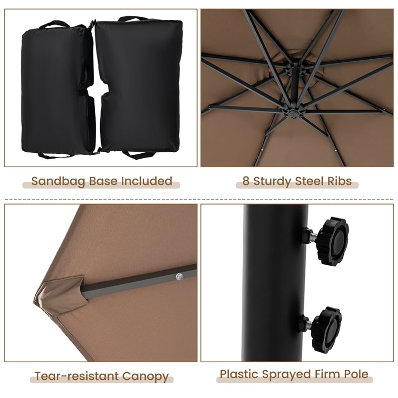 Pemberly Row 10FT Hanging Offset Umbrella 32 LED Lights Brown