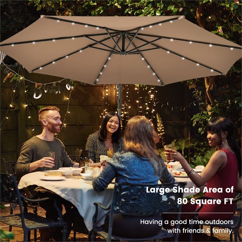 Pemberly Row 10FT Hanging Offset Umbrella 32 LED Lights Brown