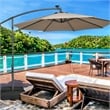 Pemberly Row 10FT Hanging Offset Umbrella 32 LED Lights Brown