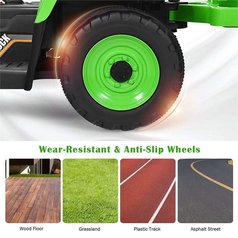Pemberly Row 12V Kids Ride On Tractor with Trailer Ground Loader Green