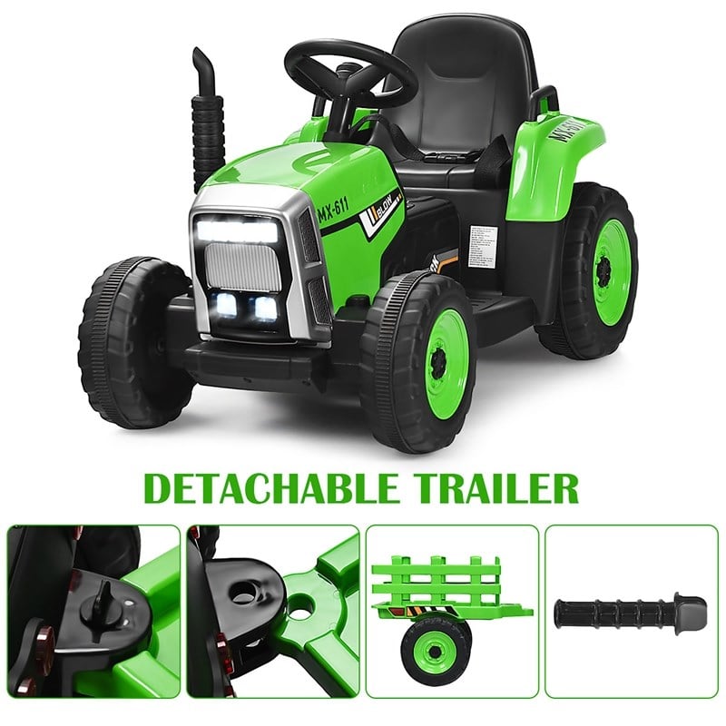 Pemberly Row 12V Kids Ride On Tractor with Trailer Ground Loader Green
