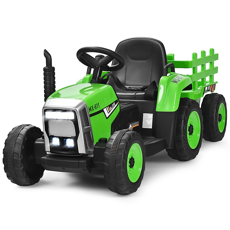 Pemberly Row 12V Kids Ride On Tractor with Trailer Ground Loader Green