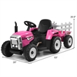 Pemberly Row 12V Kids Ride On Tractor with Trailer Ground Loader Pink