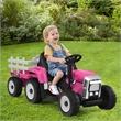 Pemberly Row 12V Kids Ride On Tractor with Trailer Ground Loader Pink