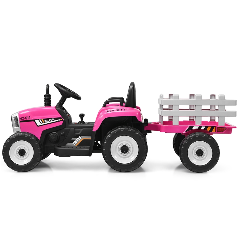 Pemberly Row 12V Kids Ride On Tractor with Trailer Ground Loader Pink