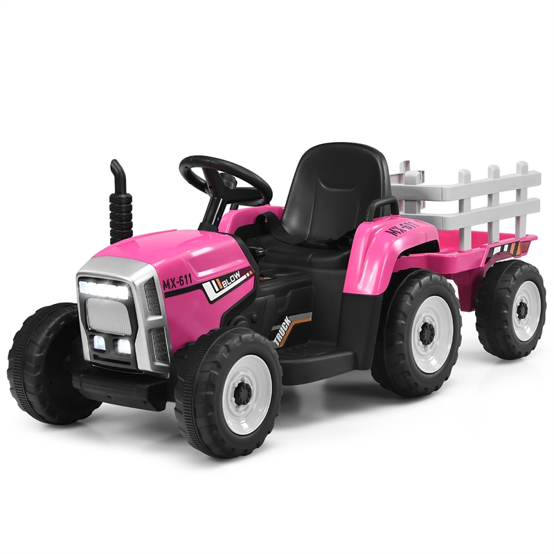 Pemberly Row 12V Kids Ride On Tractor with Trailer Ground Loader Pink