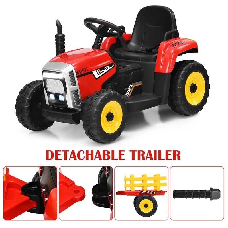 Pemberly Row 12V Kids Ride On Tractor with Trailer Ground Loader Red