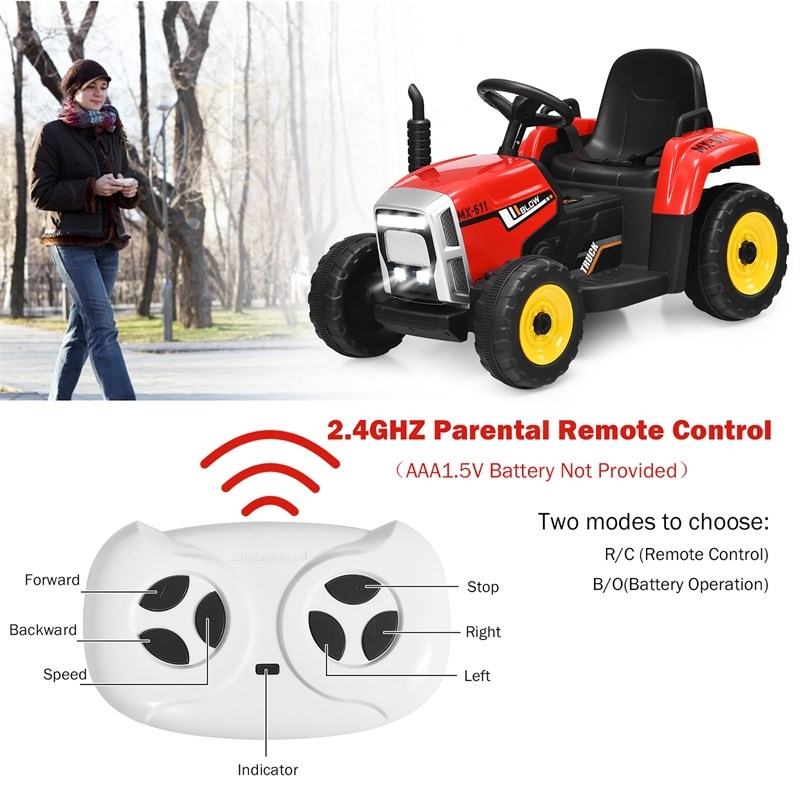 Pemberly Row 12V Kids Ride On Tractor with Trailer Ground Loader Red