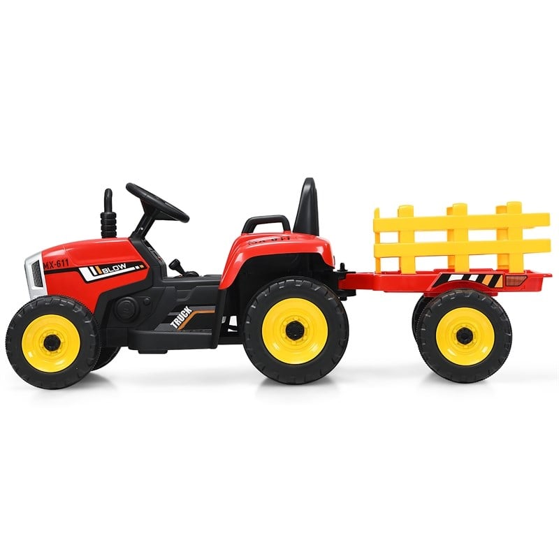 Pemberly Row 12V Kids Ride On Tractor with Trailer Ground Loader Red