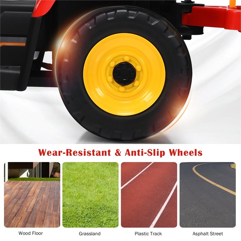 Pemberly Row 12V Kids Ride On Tractor with Trailer Ground Loader Red
