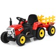 Pemberly Row 12V Kids Ride On Tractor with Trailer Ground Loader Red