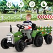 Pemberly Row 12V Kids Ride On Tractor with Trailer Ground Loader Dark Green