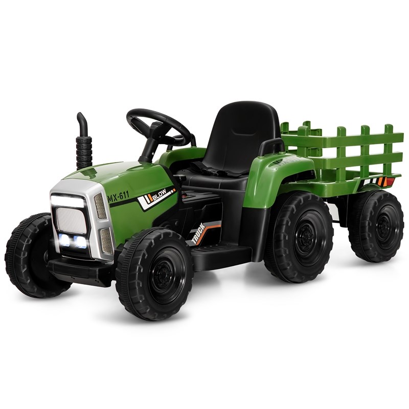 Pemberly Row 12V Kids Ride On Tractor with Trailer Ground Loader Dark Green