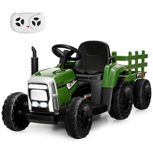 Pemberly Row 12V Kids Ride On Tractor with Trailer Ground Loader Dark Green