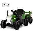 Pemberly Row 12V Kids Ride On Tractor with Trailer Ground Loader Dark Green