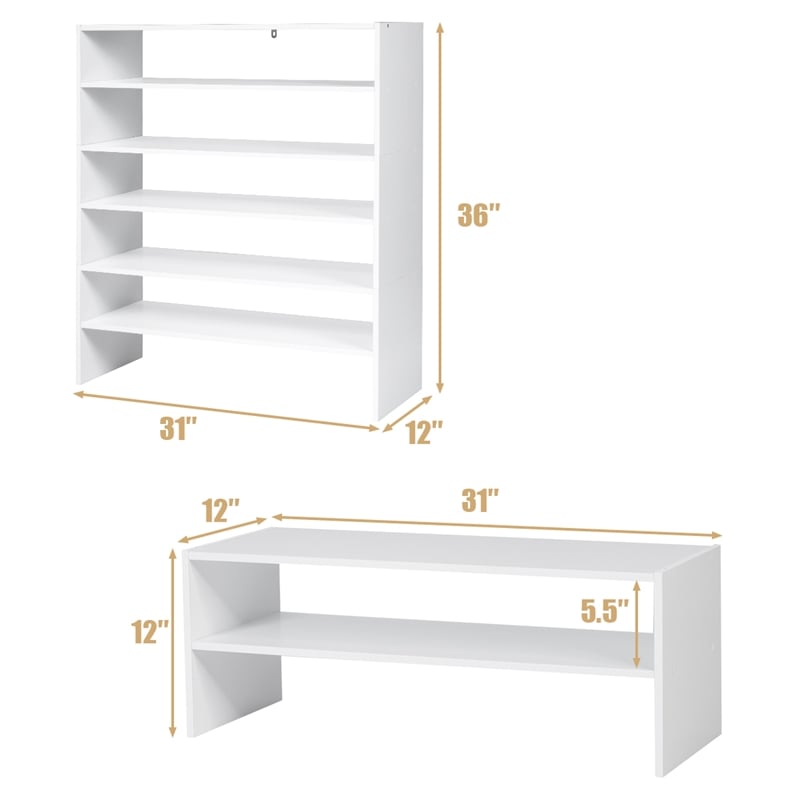Pemberly Row 3 PCS Stackable Shoe Rack Horizontal Organizer Storage Shelf White