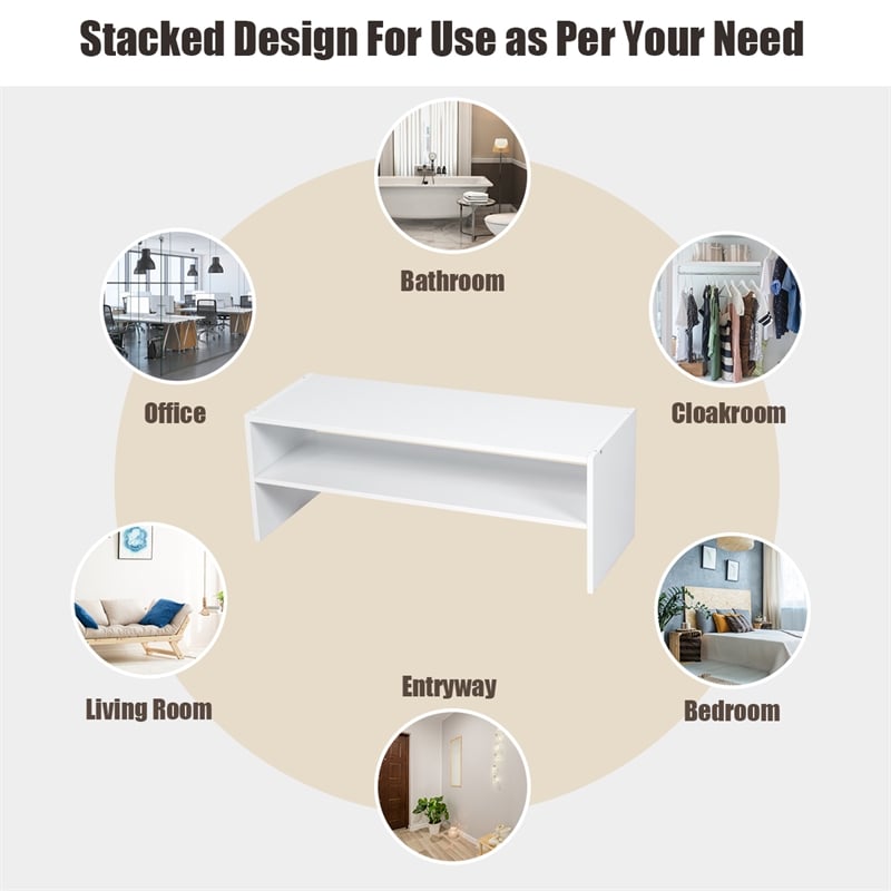 Pemberly Row 3 PCS Stackable Shoe Rack Horizontal Organizer Storage Shelf White