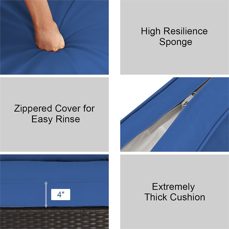 Pemberly Row 6PCS Outdoor Patio Rattan Furniture Set Sectional Sofa Navy