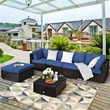 Pemberly Row 6PCS Outdoor Patio Rattan Furniture Set Sectional Sofa Navy