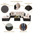 Pemberly Row 6PCS Outdoor Patio Rattan Furniture Set Sectional Sofa Brown
