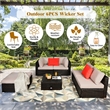 Pemberly Row 6PCS Outdoor Patio Rattan Furniture Set Sectional Sofa Brown