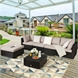 Pemberly Row 6PCS Outdoor Patio Rattan Furniture Set Sectional Sofa Brown