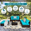 Pemberly Row 6PCS Outdoor Patio Rattan Furniture Set Sectional Sofa Turquoise