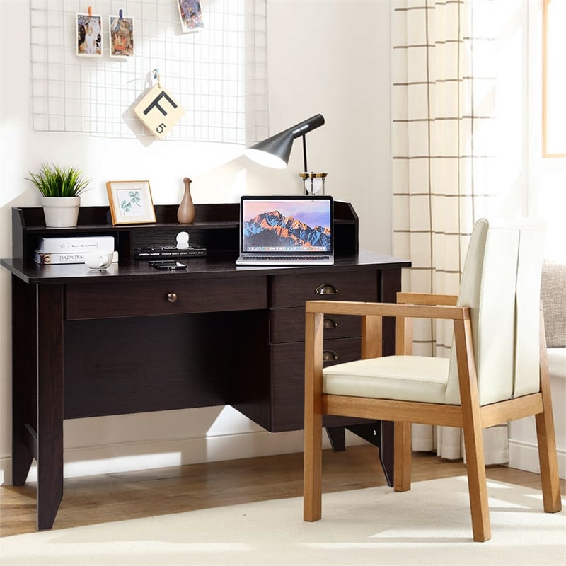 Pemberly Row Computer Desk PC Laptop Writing Table Workstation Brown