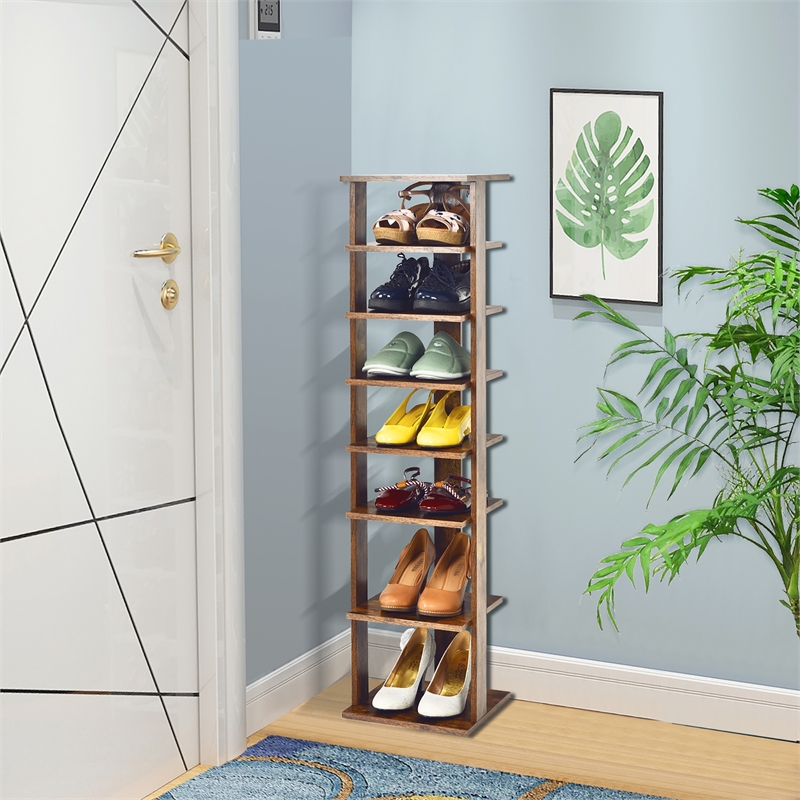 Pemberly Row 7-Tier Shoe Rack Free Standing Shelf Storage Tower Rustic Brown