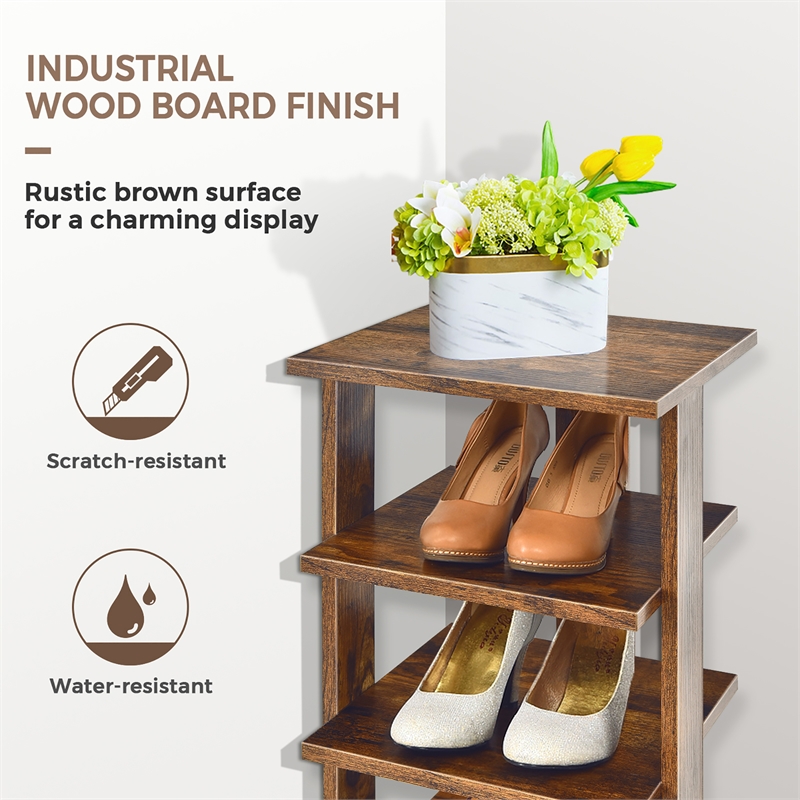 Pemberly Row 7-Tier Shoe Rack Free Standing Shelf Storage Tower Rustic Brown