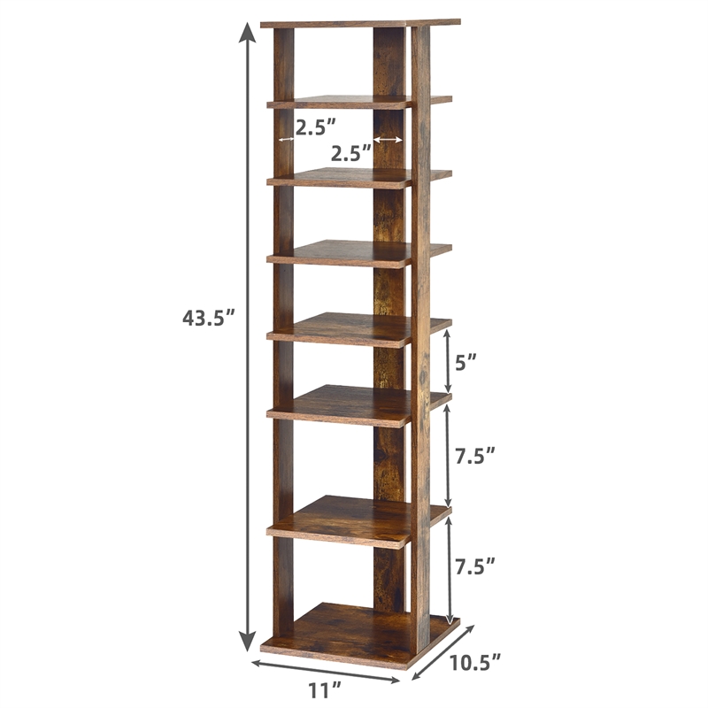 Pemberly Row 7-Tier Shoe Rack Free Standing Shelf Storage Tower Rustic Brown
