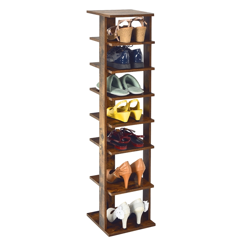 Pemberly Row 7-Tier Shoe Rack Free Standing Shelf Storage Tower Rustic Brown