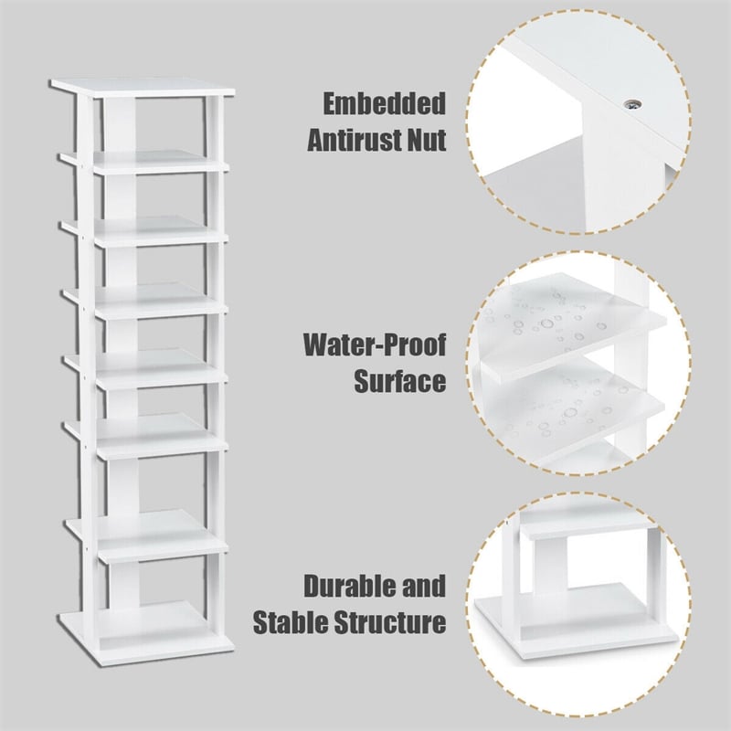 Pemberly Row 7-Tier Shoe Rack Free Standing Shelf Storage Tower Rustic White