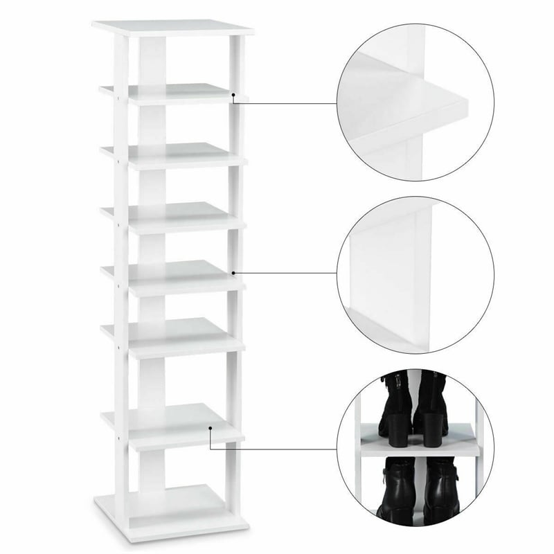 Pemberly Row 7-Tier Shoe Rack Free Standing Shelf Storage Tower Rustic White