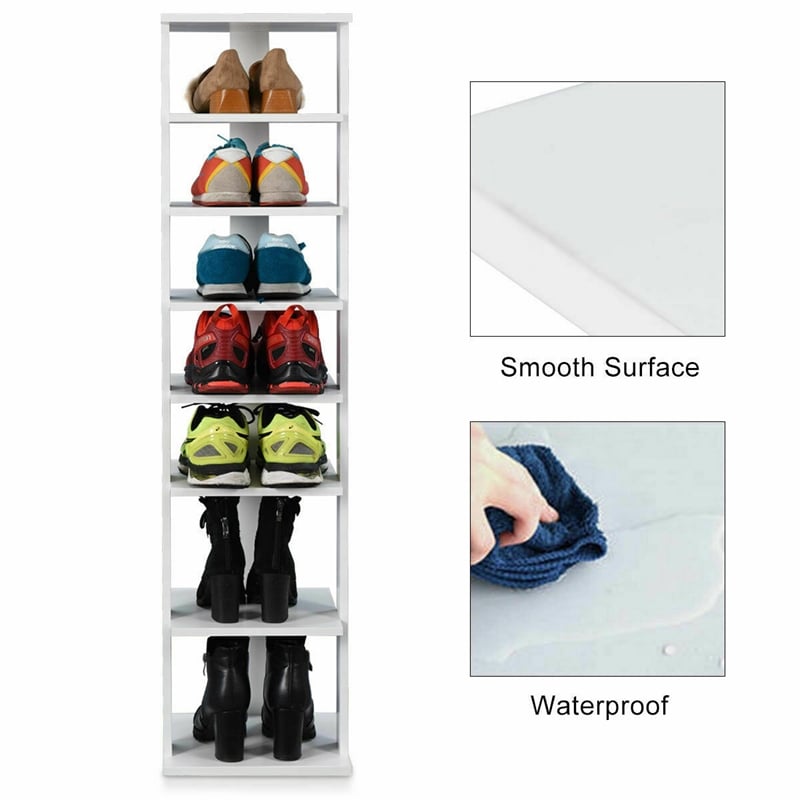 Pemberly Row 7-Tier Shoe Rack Free Standing Shelf Storage Tower Rustic White