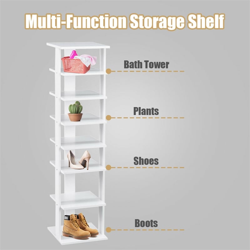 Pemberly Row 7-Tier Shoe Rack Free Standing Shelf Storage Tower Rustic White