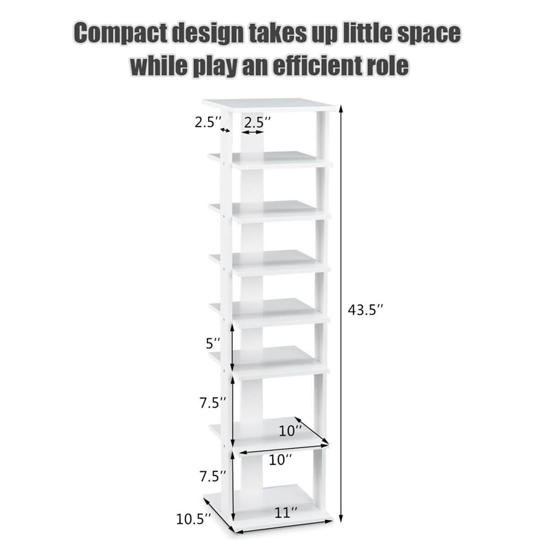 Pemberly Row 7-Tier Shoe Rack Free Standing Shelf Storage Tower Rustic White