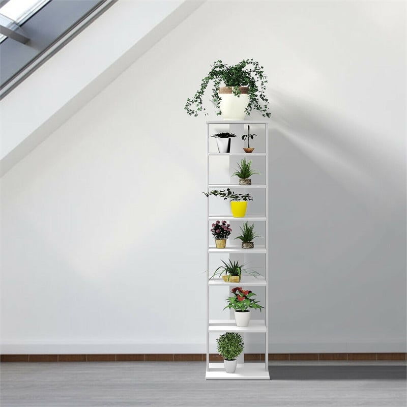 Pemberly Row 7-Tier Shoe Rack Free Standing Shelf Storage Tower Rustic White