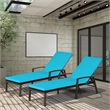 Pemberly Row 2PCS Patio Rattan Lounge Chair Chaise Recliner Back Turquoise