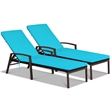 Pemberly Row 2PCS Patio Rattan Lounge Chair Chaise Recliner Back Turquoise