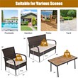 Pemberly Row 4PCS Patio Rattan Furniture Conversation Set Brown