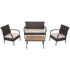 Pemberly Row 4PCS Patio Rattan Furniture Conversation Set Brown