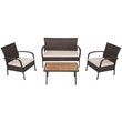 Pemberly Row 4PCS Patio Rattan Furniture Conversation Set Brown