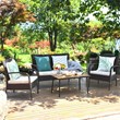 Pemberly Row 4PCS Patio Rattan Furniture Conversation Set Brown