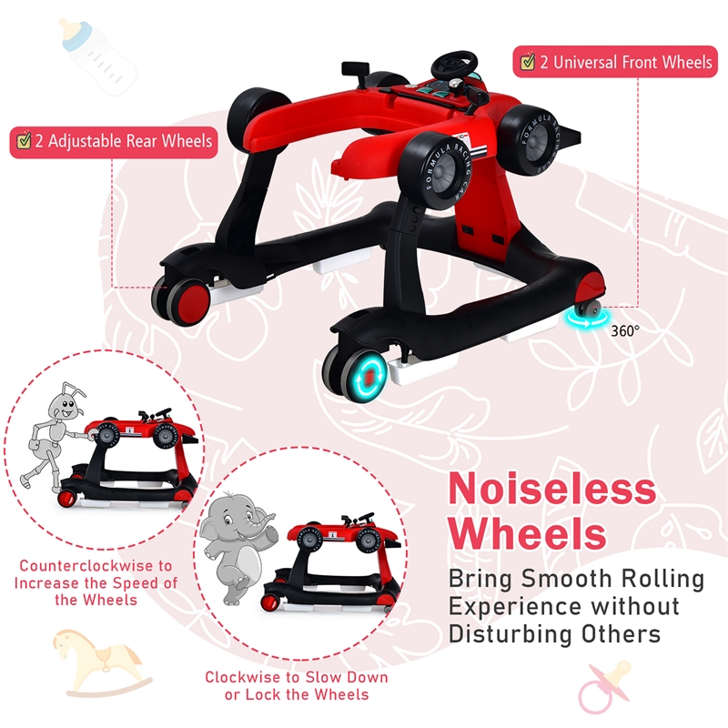 Pemberly Row 4-in-1 Baby Walker Foldable Activity Push Walker Adjustable Red