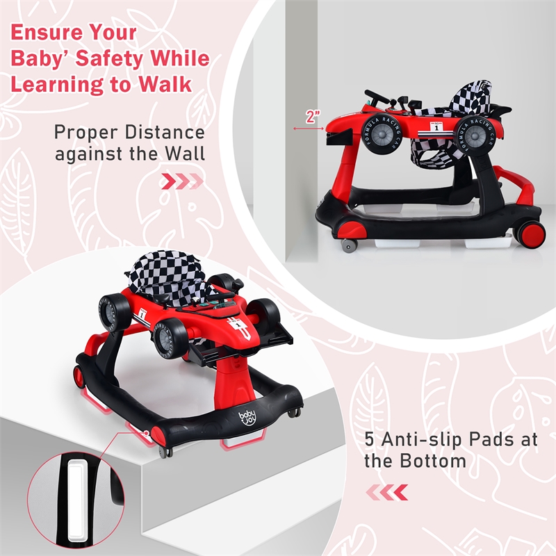 Pemberly Row 4-in-1 Baby Walker Foldable Activity Push Walker Adjustable Red