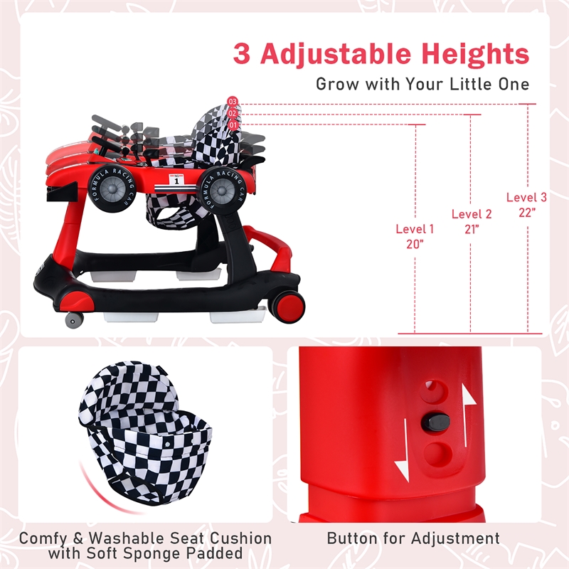 Pemberly Row 4-in-1 Baby Walker Foldable Activity Push Walker Adjustable Red