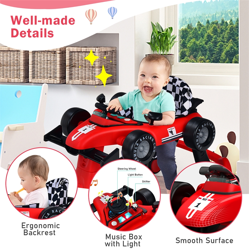 Pemberly Row 4-in-1 Baby Walker Foldable Activity Push Walker Adjustable Red