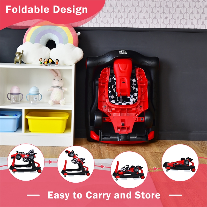 Pemberly Row 4-in-1 Baby Walker Foldable Activity Push Walker Adjustable Red